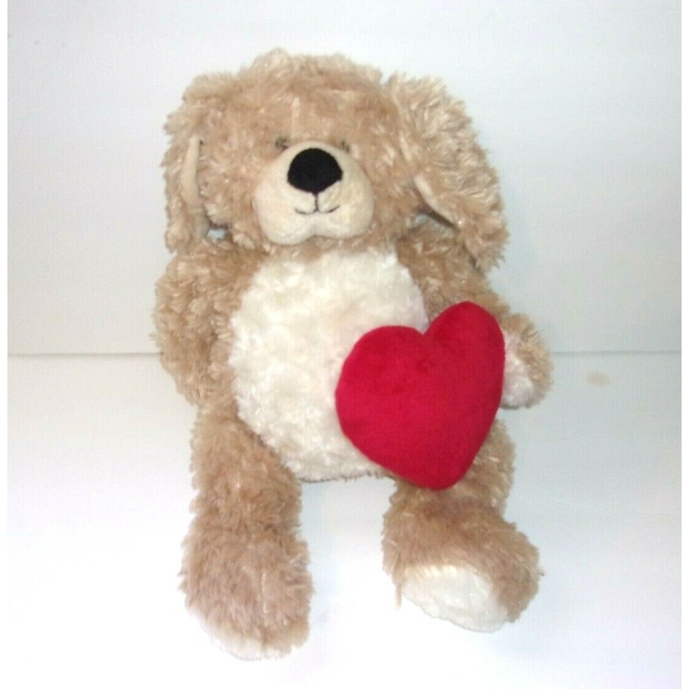 Ganz Bellifuls Puppy Dog Tan & White Red Heart Plush Bean Bag HV8992 15"